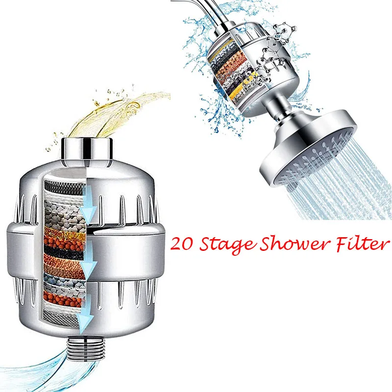 20 Stages Shower Water Filter Bathroom Faucet Filtration Remove Chlorine Filtered Showers Head Soften for Hard Water