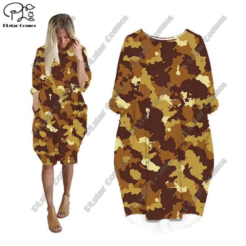 

PLstar Cosmos 3D Print Women's Batwing Pocket Midi Dress Summer Casual Camouflage Style Harajuku Streetwear Collection 4