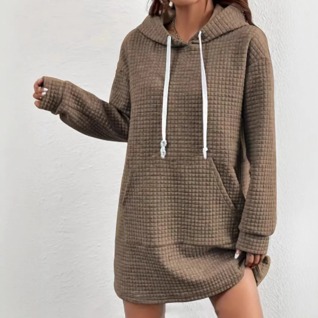 2025 فستان نسائي كاجوال بقلنسوة وأكمام طويلة ريترو