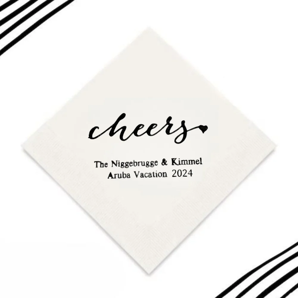 Custom Cheers Personalized Napkins, Birthday Napkins, Wedding Napkins, Party Napkins, Anniversary, Cocktail Dinner, 50Pcs