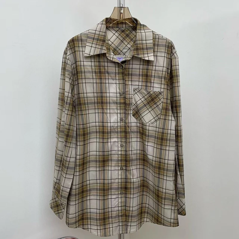Women\'s Clashing Color Plaid Shirt, Fashion Casual Loose Top, High Quality, Autumn New Shirt, 2024, y2k