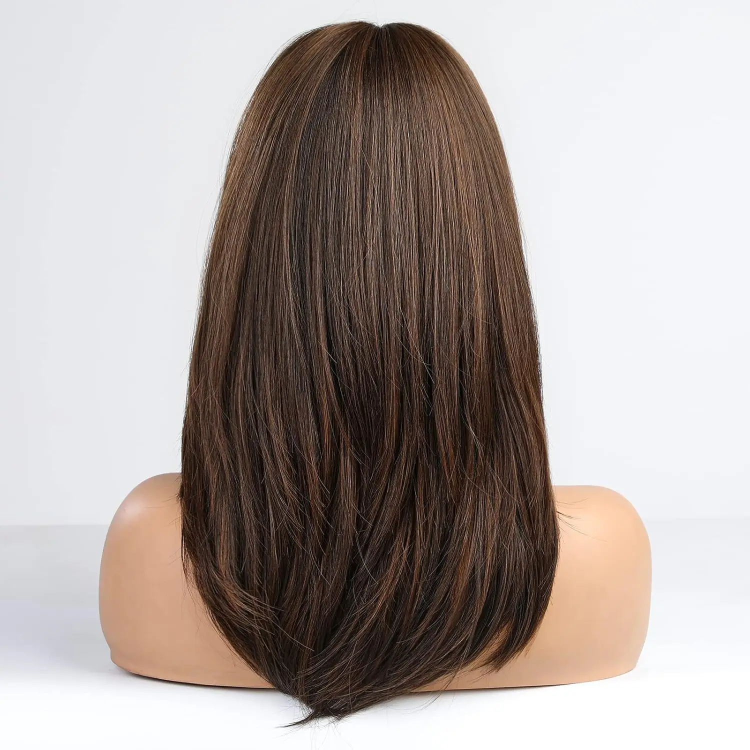 Ladies' brown wig, long layered heat-resistant synthetic fiber wig with bangs, suitable for parties, banquets, various festivals