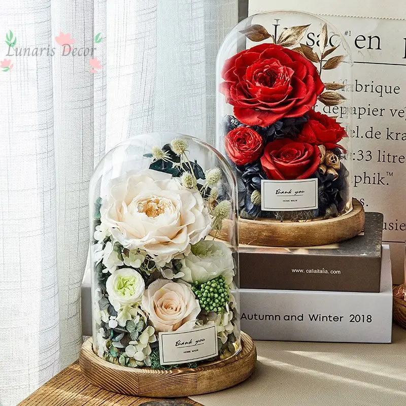 

Preserved flower gift box with glass dome - valentine's day/birthday gift for her - rose