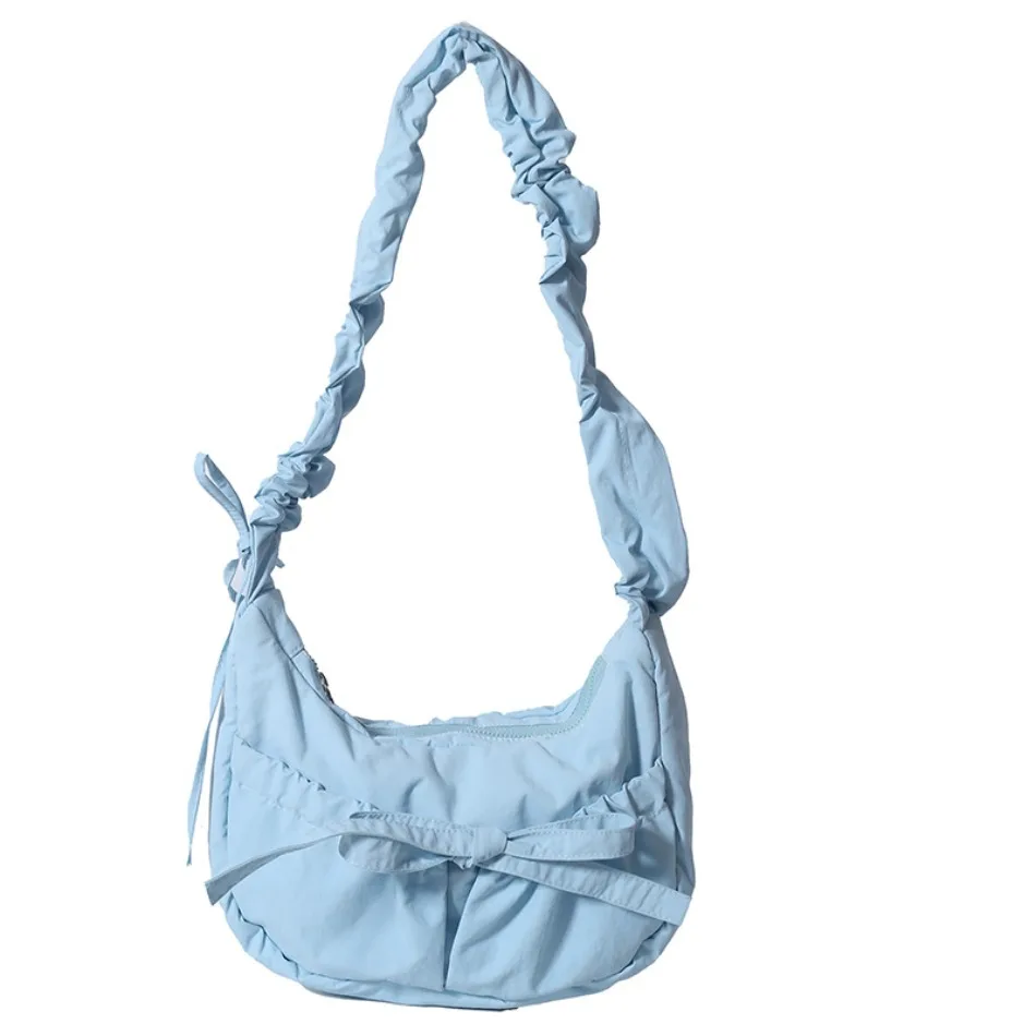 

Домашняя плиссированная нейлоновая тканевая сумка на шнурке, балетная сумка в стиле девушки с бантом, через плечо, большая вместительная сумка для подмышек