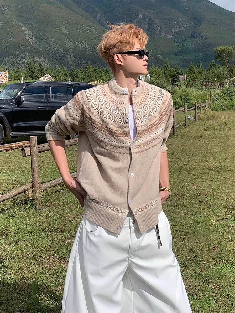 

Casual Men's Knitted Cardigan Sweater with Flower Pattern Loose Fit Comfortable Leisure Sle Autumn Faion Outerwear