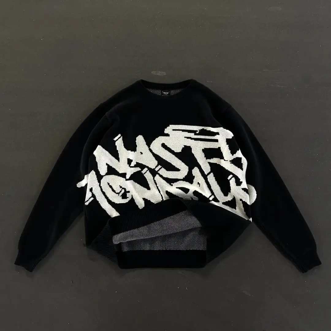 

Осенне-зимний свитер 2025 года, вязаный свитер с жаккардовым узором и круглым вырезом, с длинными рукавами, уличный свободный топ, повседневный переплет