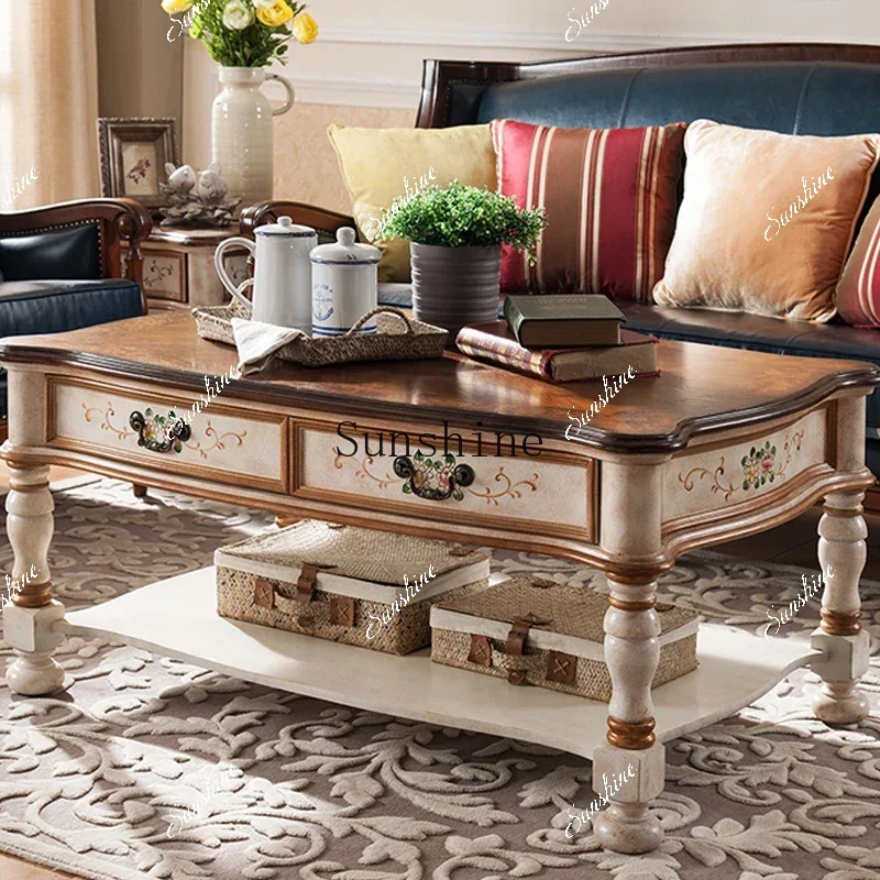 

Living room TV cabinet coffee table retro sofa edge few household small apartment FT