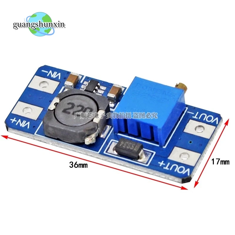 2PCS MT3608 2a Booster Board DC-DC Adjustable Power Module Wide Voltage Input 2/24V Rise 5/9/12/28V