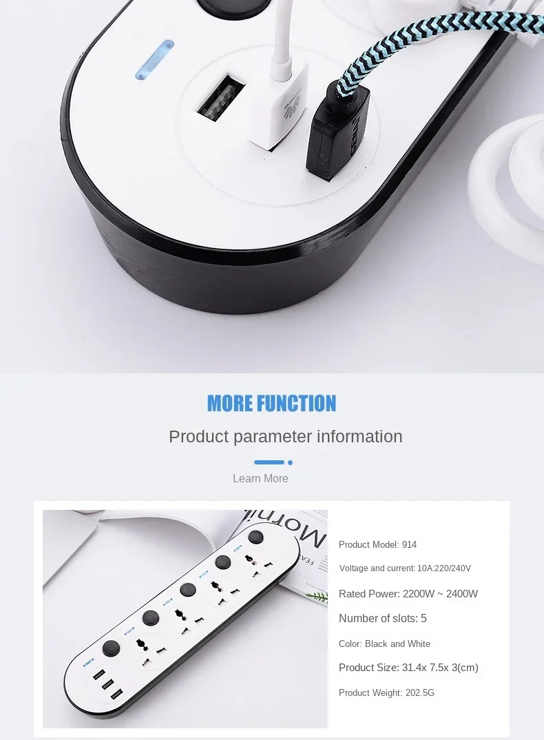 Stekkerdoos Us/Uk/Eu 110V 220V 3 Usb2.1a 5 Stopcontacten 10a 2000W Kantoor Onafhankelijke Controle Aansluiting Multi Stekker Home Socket