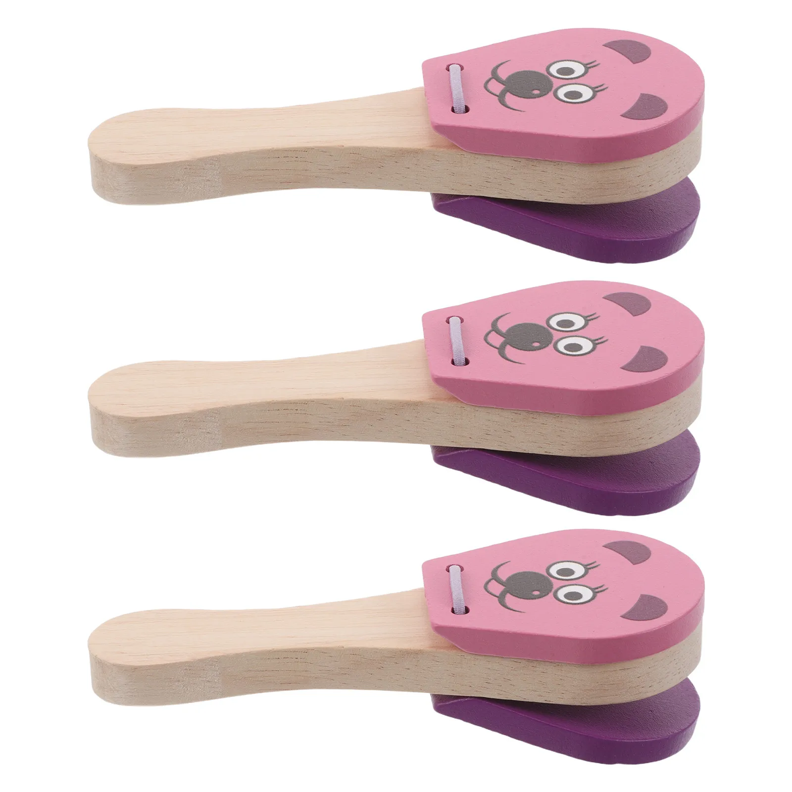 

3Pcs Wooden Percussion Castanets Cartoon Animal Mouse Handheld Soundboard Instrument for Early Rhythm Learning and Family