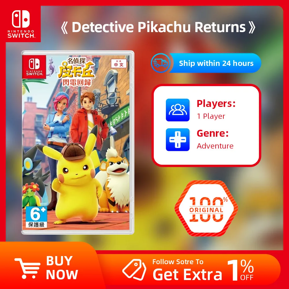 Nintendo Switch Game - Detective Pikachu Returns- Games Cartridge Physical Card Adventure for Switch OLED