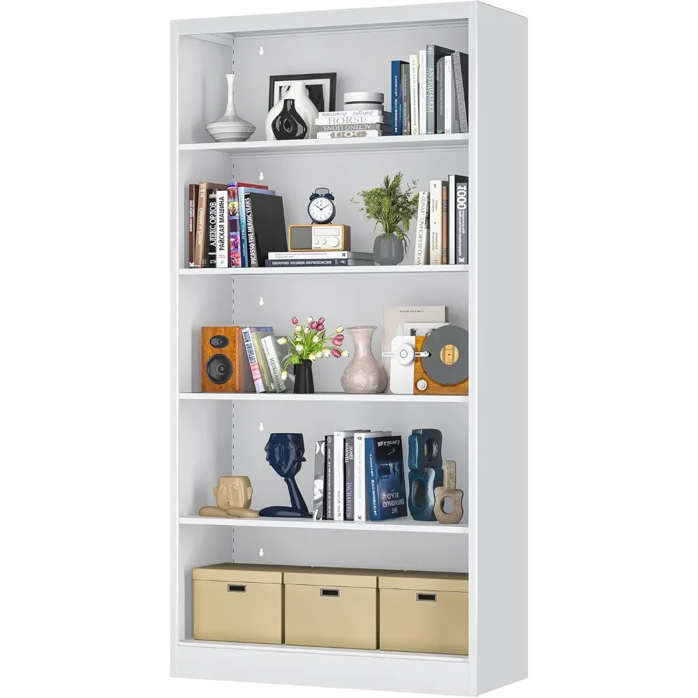 

Metal Bookcase, 14" Deep Bookshelf, 66" Tall Bookcases with Adjustable Shelves, 5 Shelf Bookcase, Industrial Bookshelves
