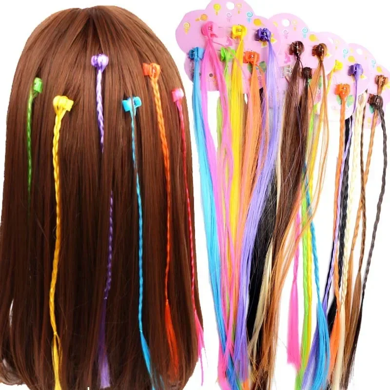 Kleurrijke Vlechten Hair Extensions Met Haarclips Regenboog Gevlochten Paardenstaart Haarstukjes Voor Kinderen Meisjes