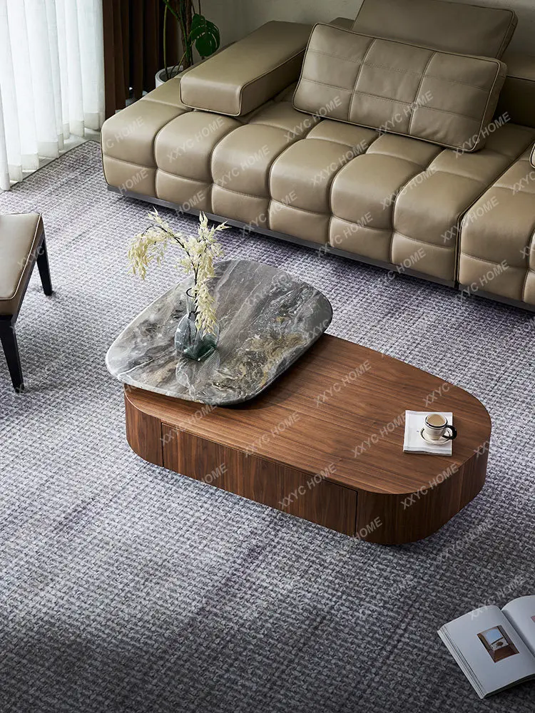 High-end minimalist living room special-shaped modern minimalist home high-end marble rotating coffee table