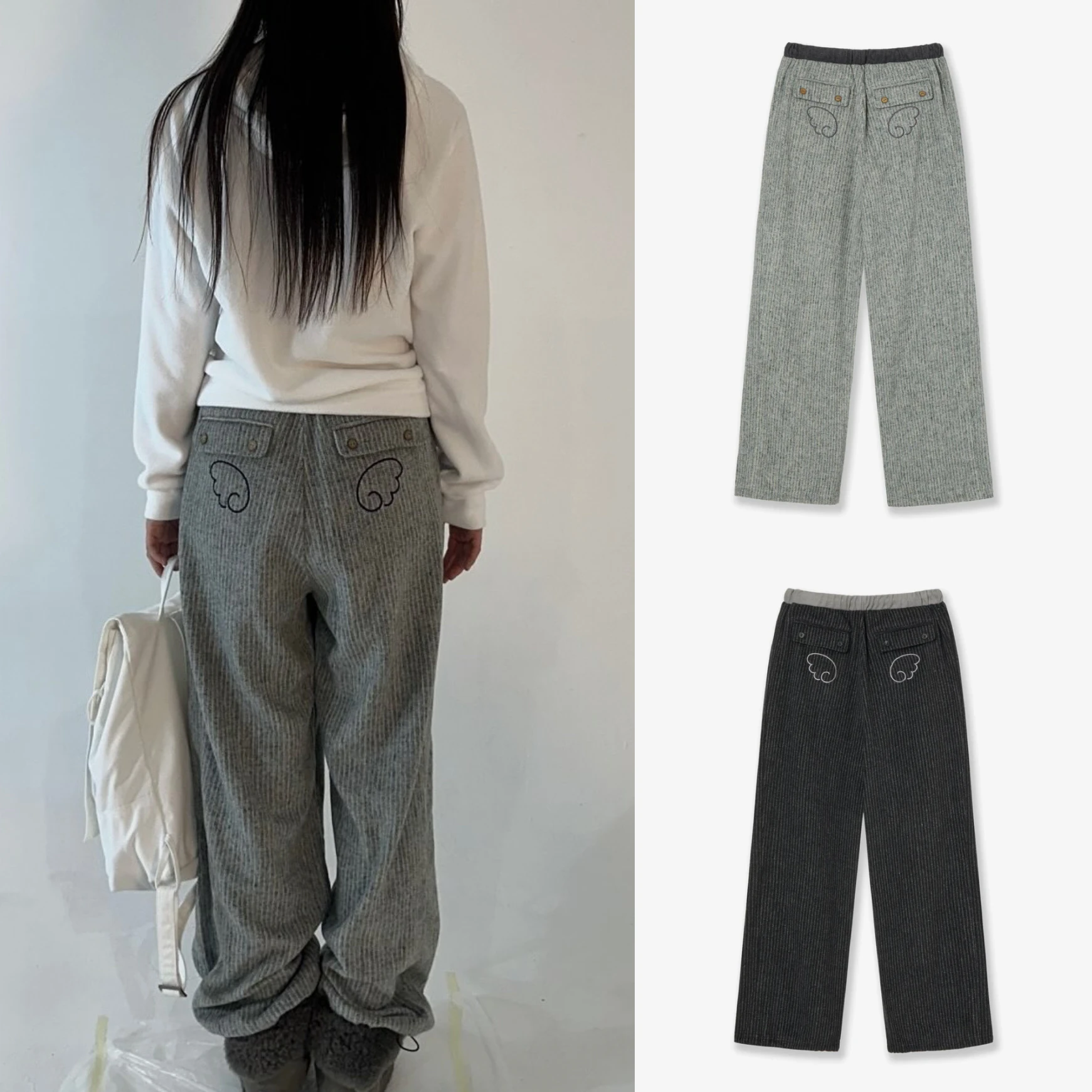 

Осенне-зимние повседневные брюки из клетчатой ткани с вышивкой, на шнурке, асимметричные, с высокой талией, прямого кроя, свободного силуэта