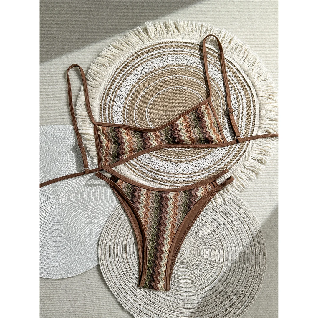 2026 Gestreifter High-Leg-Cut Brasilianischer Bikini Damen-Badeanzug Zweiteiliger Bikini-Set Badebekleidung Badeanzug V8216 – Detail 14