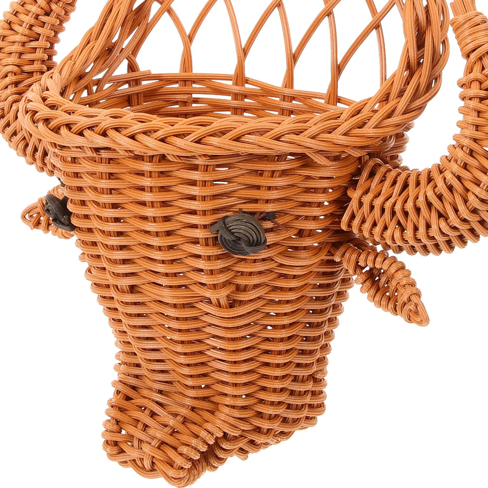 Tea-Colored Cartoon Cow Head Hanging Basket Woven PP Wall Decorative Storage Basket for Home Store Indoor Plants Flowers Kitchen
