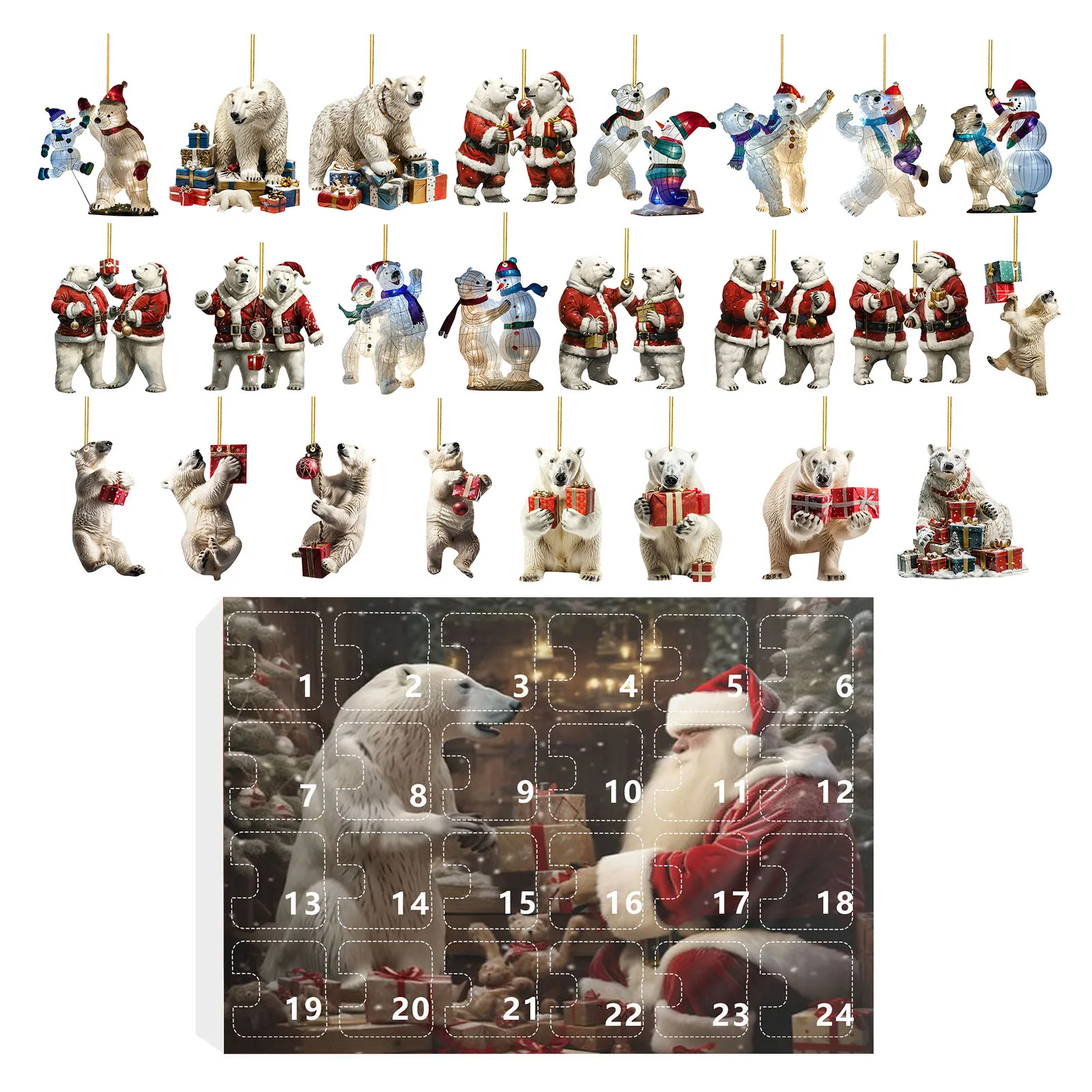 Minuterie de cuisine à l'ancienne, arbre de noël, pendentif ours polaire, calendrier de l'avent 2024, compte à rebours de noël 24 jours, minuterie de 29 secondes