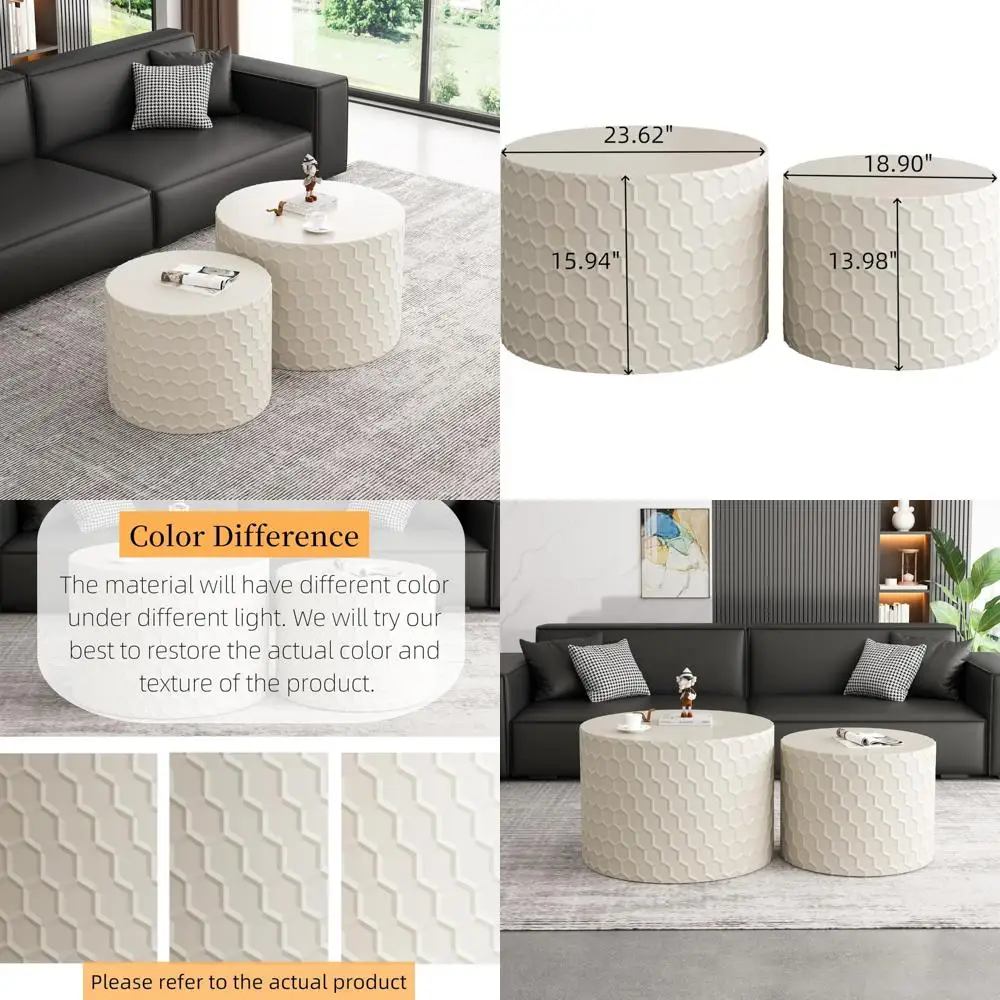 Modern Honeycomb Patterned Nesting Coffee Table Duo