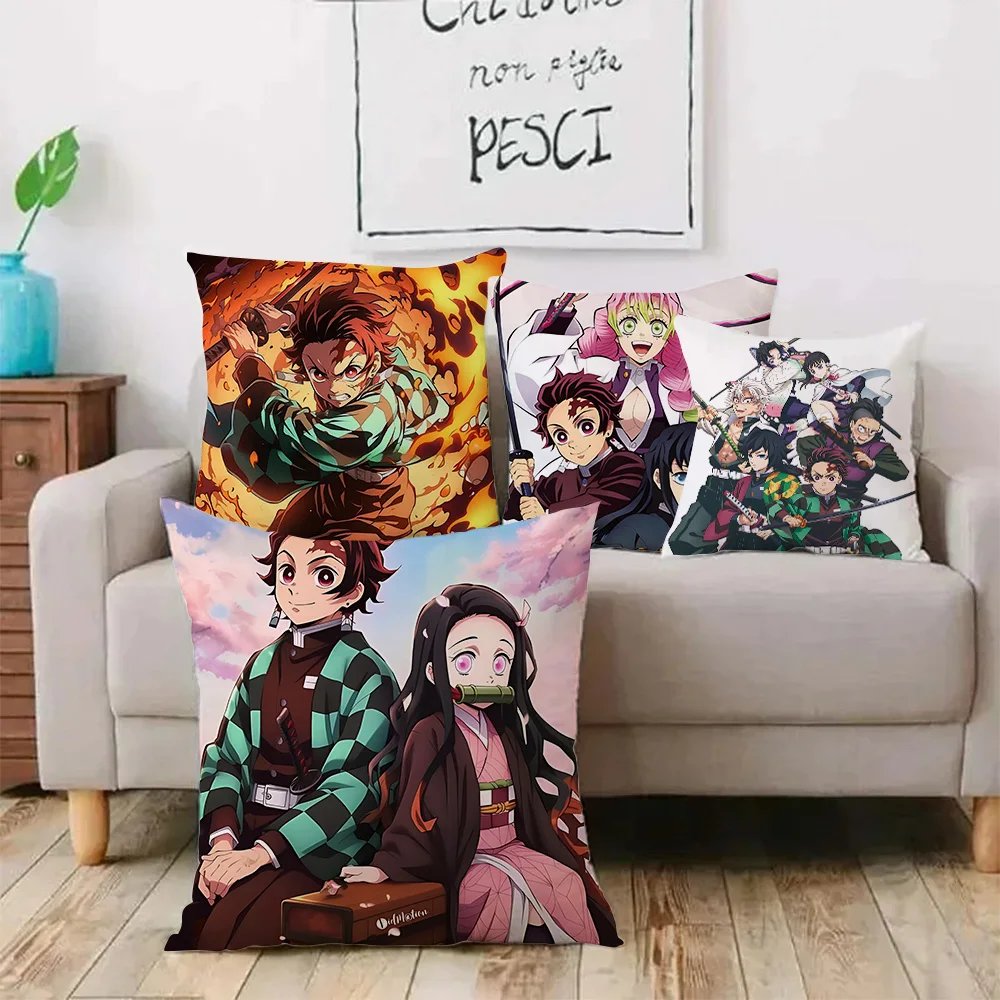 Demon Slayer Kamado Tanjiro Nezuko Pillow Covers Cartoon Sofa Decorative Home Double-sided Printing Short Plush Cushion Cover