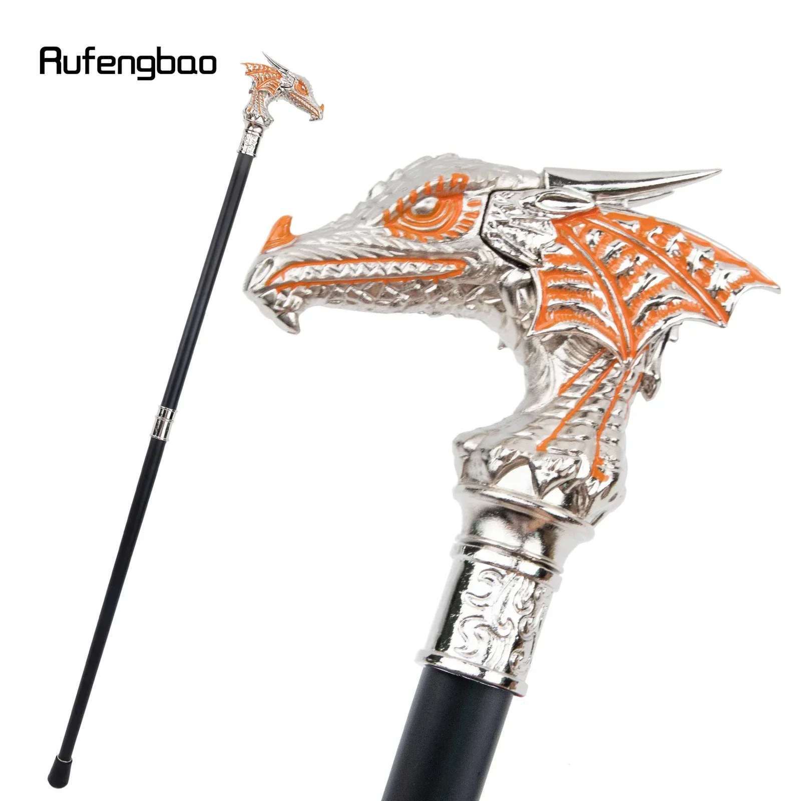 Orange White Luxury Dragon Head Walking Cane Fashion Decorative Walking Stick Gentleman Elegant Cosplay Cane Knob Crosier 94cm