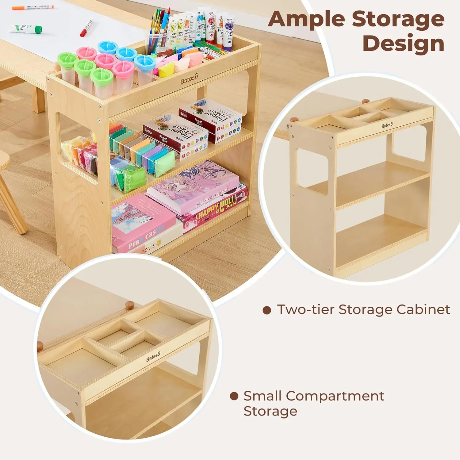 Kids Art Table and 2 Chairs with Roll Paper, Craft Table with Large Storage Shelves, Drawing Desk, Kids Activity Table and Study