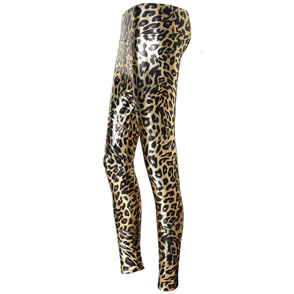 Leggings leopardati Leggings dorati a vita media da donna Leggings elastici alla caviglia leopardati lucidi pantaloni Casual alla moda