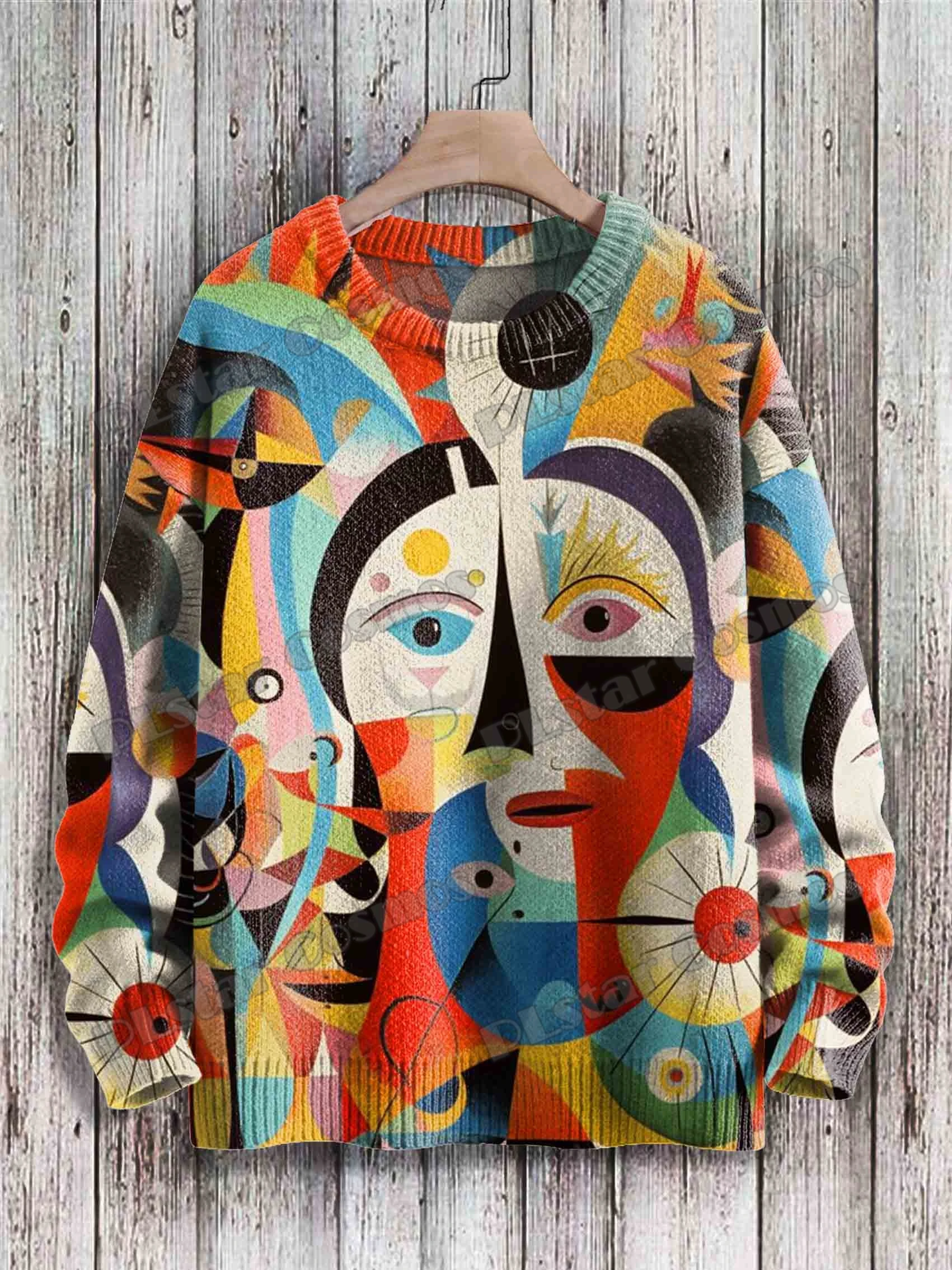 Vintage Frog Fun Art Pattern & Retro Owl Art 3D Printed Men's Knitted Pullover Winter Unisex Casual Knit Pullover Sweater ZZM98