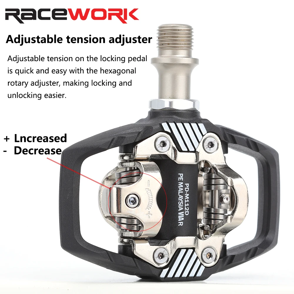 RACEWORK MTB велосипедная педаль с замком для системы Shimano SPD, нейлоновый корпус + сердечник из хром-молибденовой стали, двусторонняя фиксирующая подставка для ног