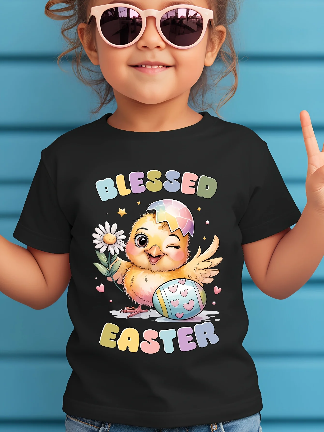 Chick and Easter Egg Print Cute and Lovely Casual Children's T-shirt Parent-child Trend Creative Casual T-shirt Daily Wear