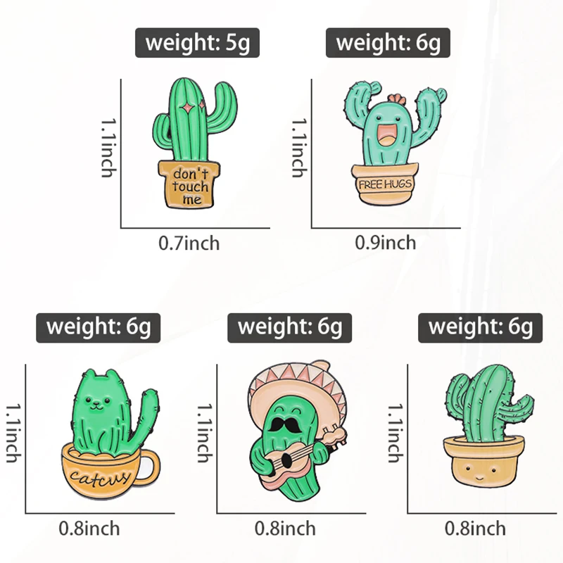 Touch Me Pines Lapel Badges Green Plants Guitar Concert Funny Jewelry Gift for Friends Cute Cactus Enamel  Brooch Custom Don't