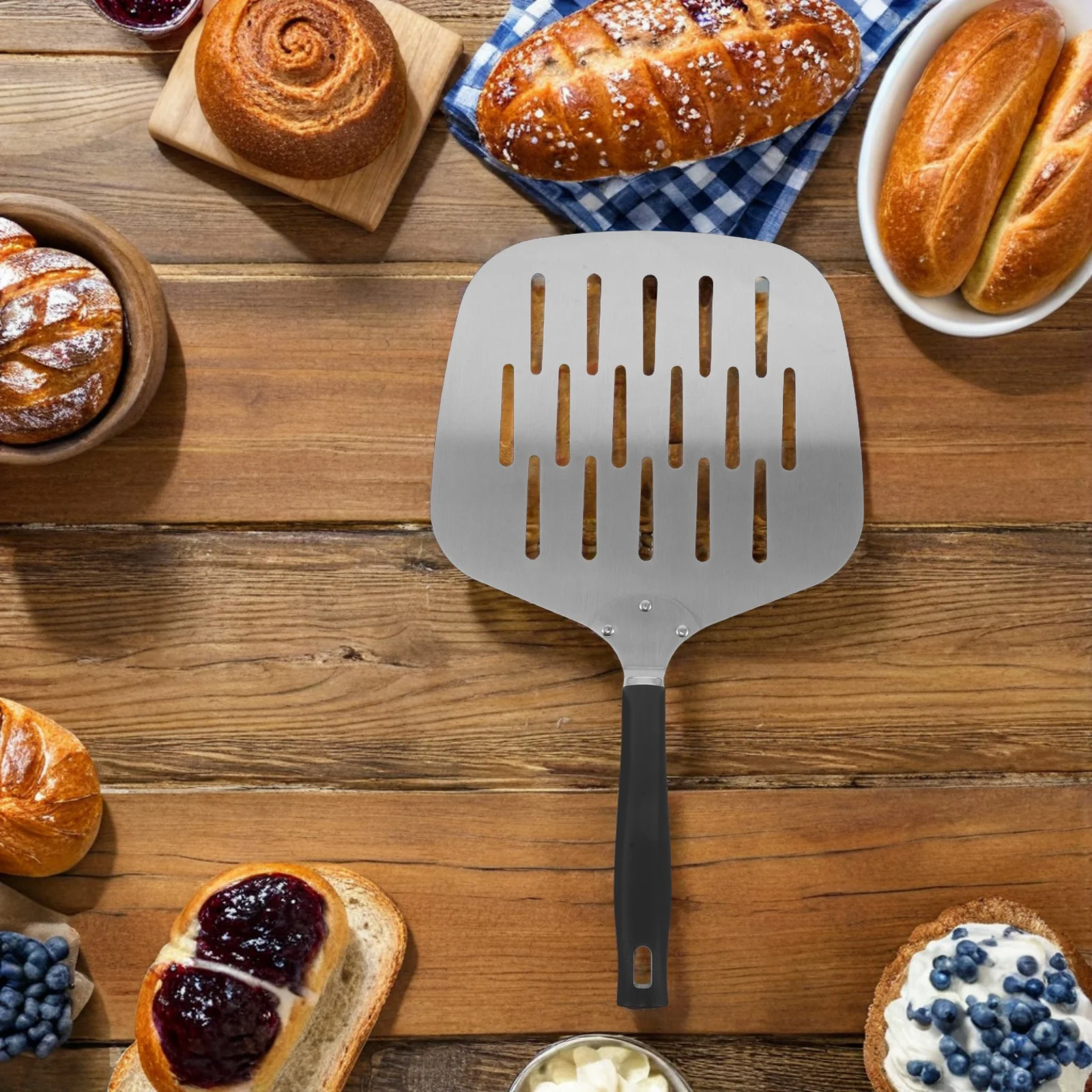 

Pizza Baking Transfer Shovel Oven Peel Metal Spatula for to Bake Silver Perforated Stainless Pie Server Turner