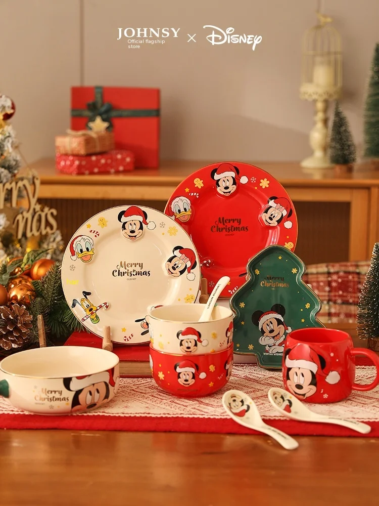 

Disney Bowl and Plate Set Home Rice Bowl High Beauty Ceramic Lovely Couple Dining Plate Christmas Gift Box Set