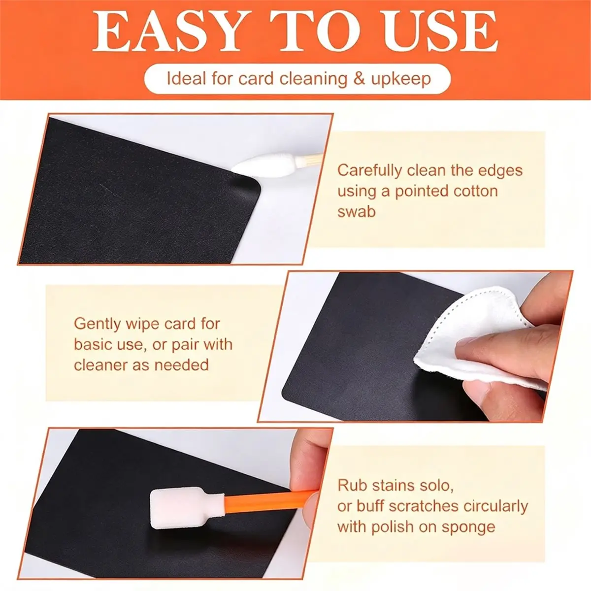 200 Pcs Card Cleaning Kit Trading Cards Repair Kit Includes Foam Swab Pointed Cotton Swab Cotton Disc with Storage Box