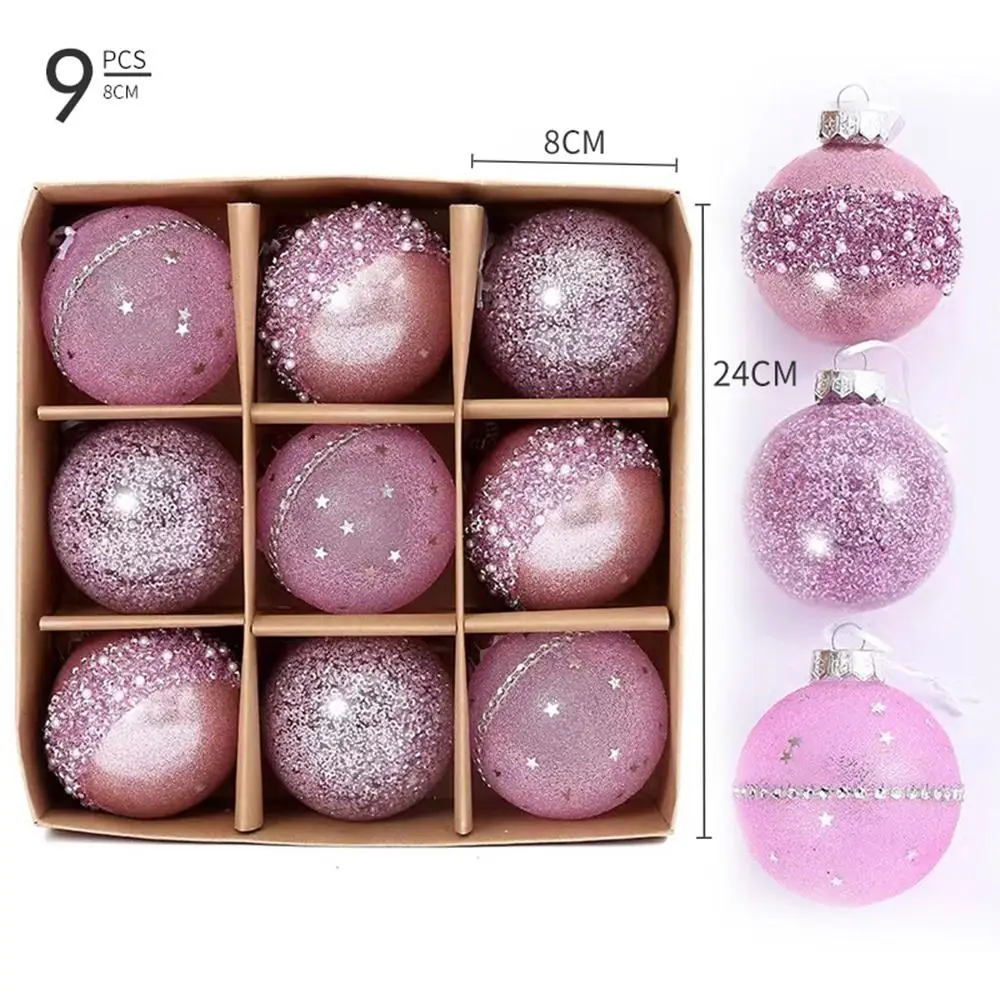 9pcs 8cm Christmas Balls Set PET Shatterproof Christmas Hanging Balls Exquisite Reusable Christmas Tree Ornaments