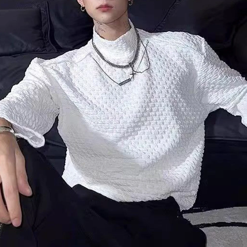 

Mens T-Shirt Textured Casual T-Shirt Spring Streetwear Fashion Campus Harajuku Old Money Men Long-Sleeve Top Men'S Clothing 2025