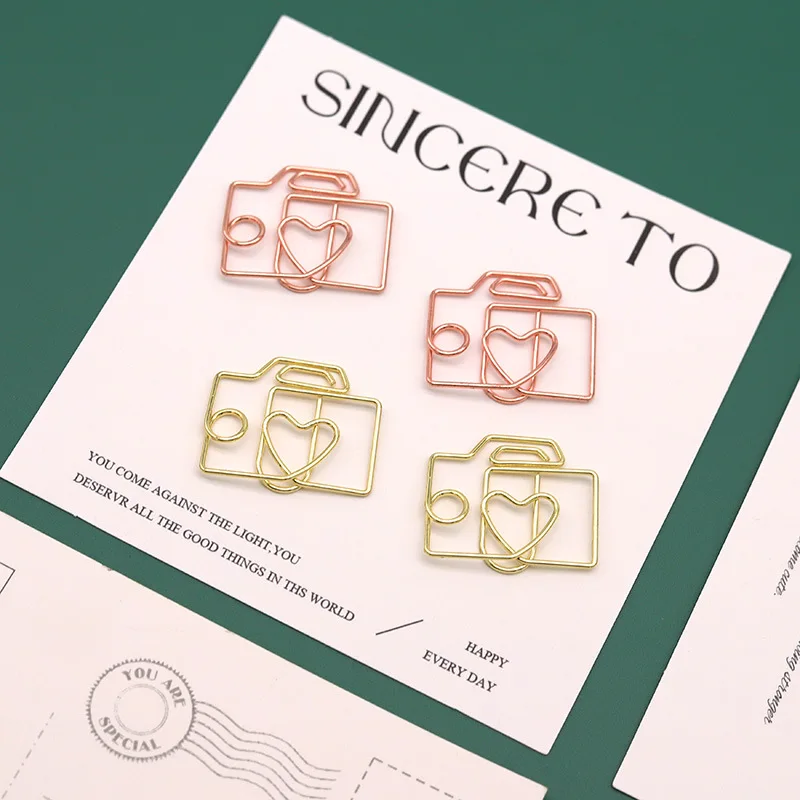 New Design Camera Shape Creative Paper Clip Metal Paper Clips Decorative Shaped Golden Paperclip Rose Gold Paperpins For Planner