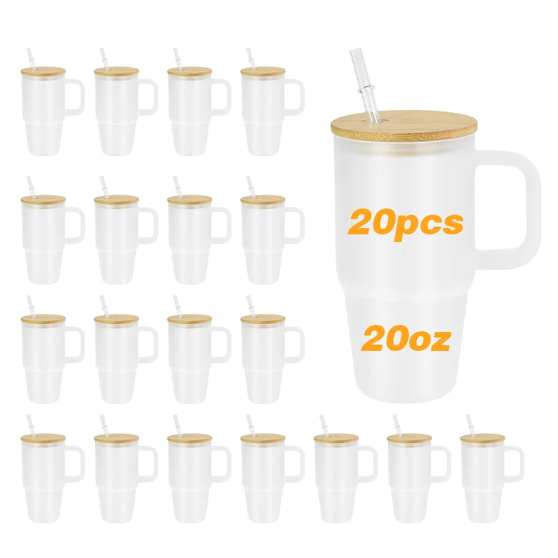 

20pcs Pack 20oz Frosted Sublimation Blank Glass Beer Can Travel Mug with Handle He