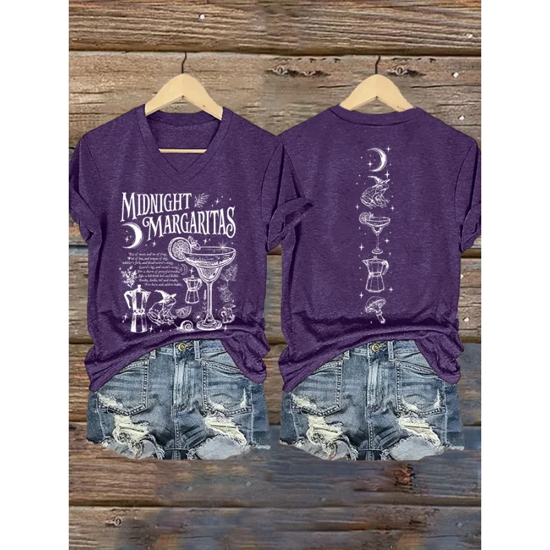 ilstile Women's Halloween Midnight Print T-Shirts Summer Short Sleeve Casual Loose V Neck Tops Tees NEW