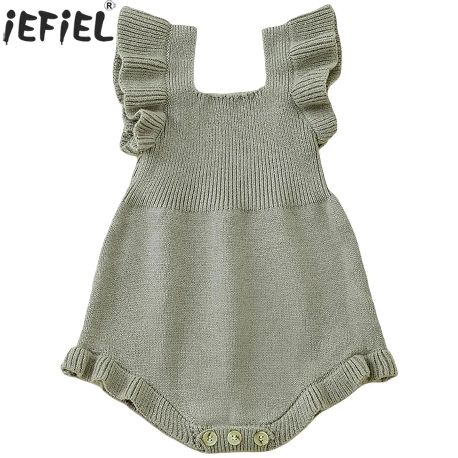

Newborn Baby Girls Sweet Cute Sweater Rompers Ruffle Fly Sleeve Solid Color Knitted Bodysuit Jumpsuit Toddler Summer Clothes