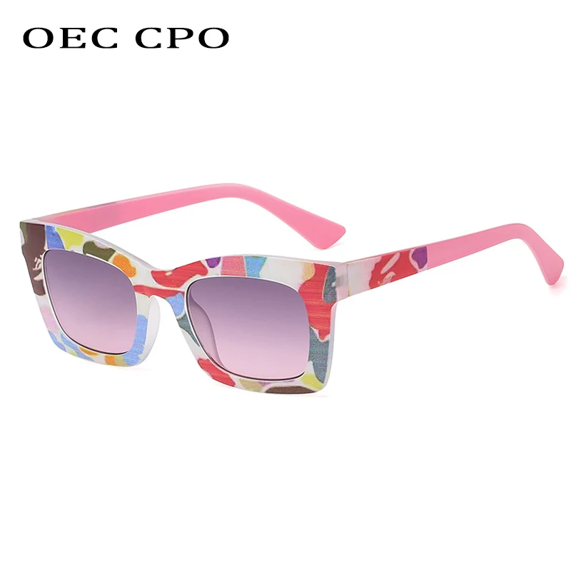 OEC CPO Sexy Colorful Square Sunglasses Women Trendy Gradient Pink Sun Glasses Ladies Ins Popular Candy Color Eyewear UV400