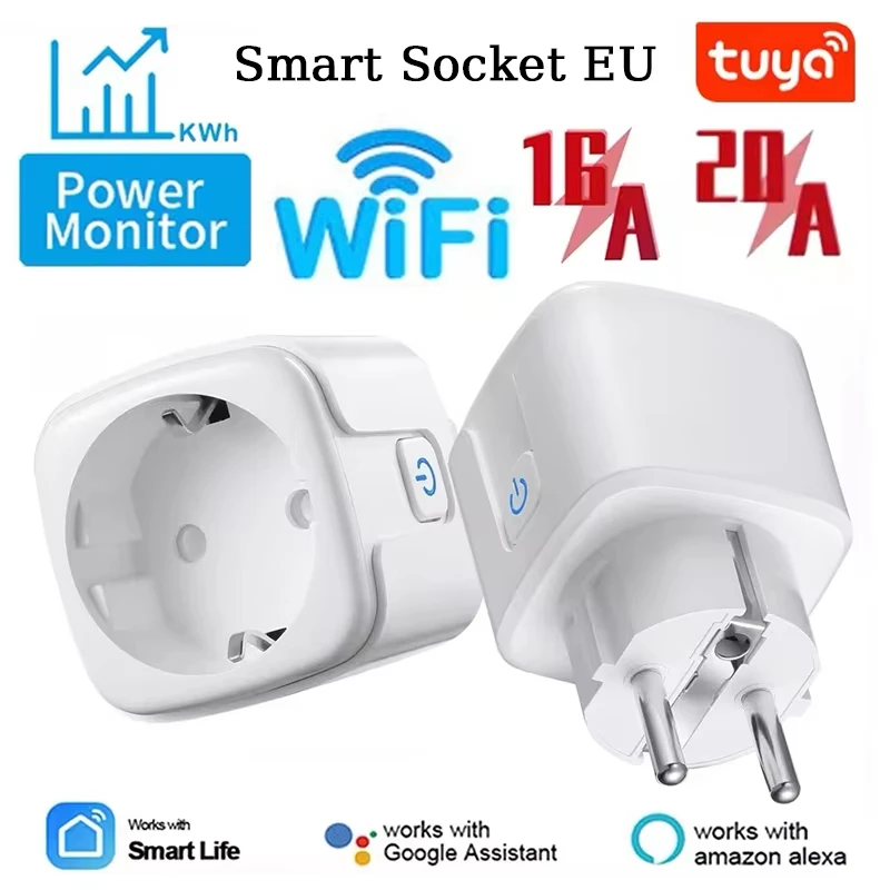 Tuya WiFi Smart Plug 16A/20A EU Smart Socket z funkcją monitorowania czasu zasilania Smart Life APP Sterowanie głosowe przez Alexa Google