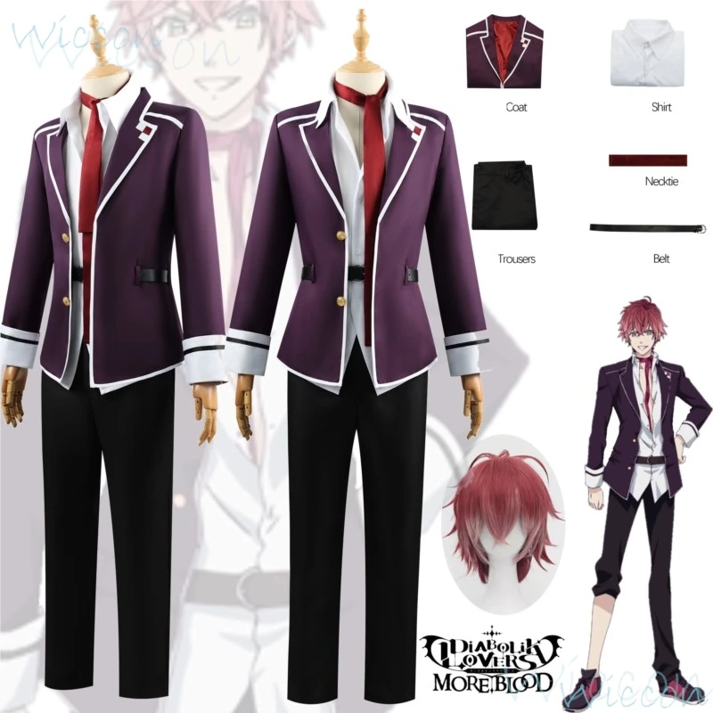 Anime Sakamaki Ayato Cosplay Costume Game DIABOLIK LOVERS School Uniform Wig Prop Set Necklace Party Role Play Outfit for Men