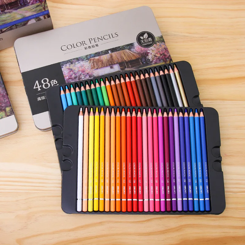 Deli Oil Based Colored Pencils Set 24/36/48/72 Colors Oil Painting Drawing Coloured Color Pencil For School Student Art Supplies