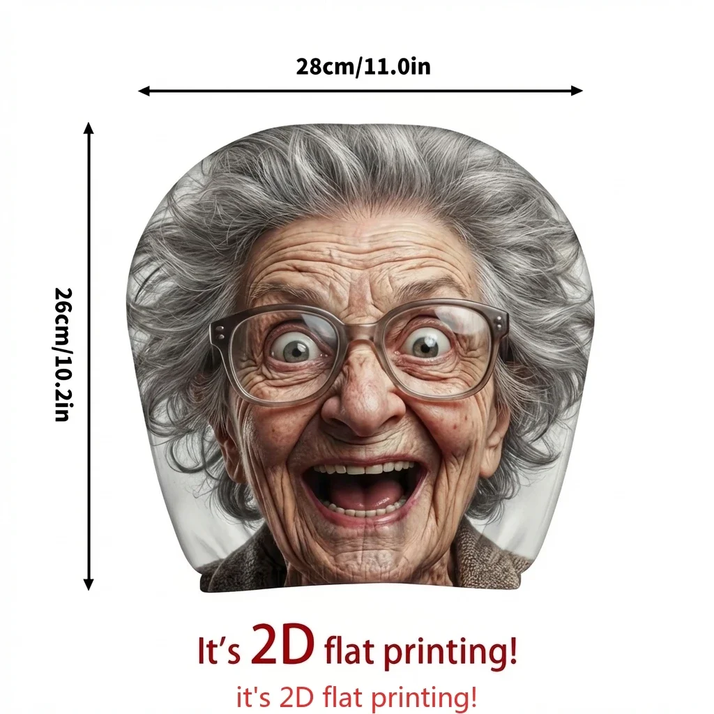 2Pcs Crazy Glasses Old Lady Print Car Headrest Covers No Padding Easy To Install Wash Funny Design All Season For Tra