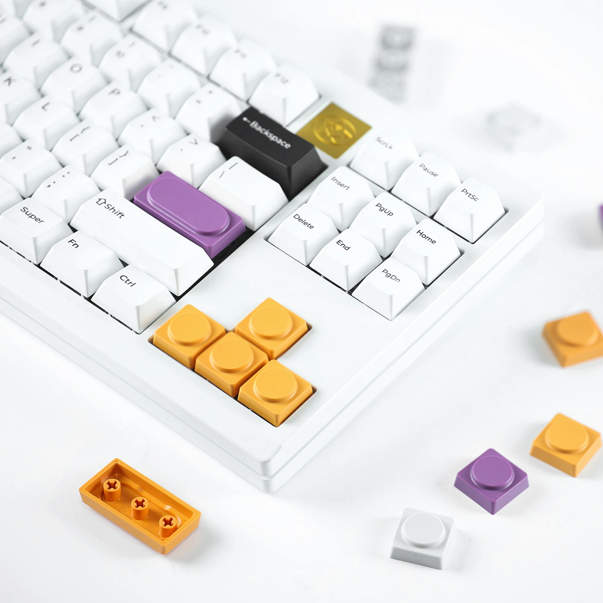 7 adet CHOSFOX Keycaps düşük profil Gateron düşük profil için ABS Keycaps MX anahtarı mekanik klavye Ultra ince purol sarı gri