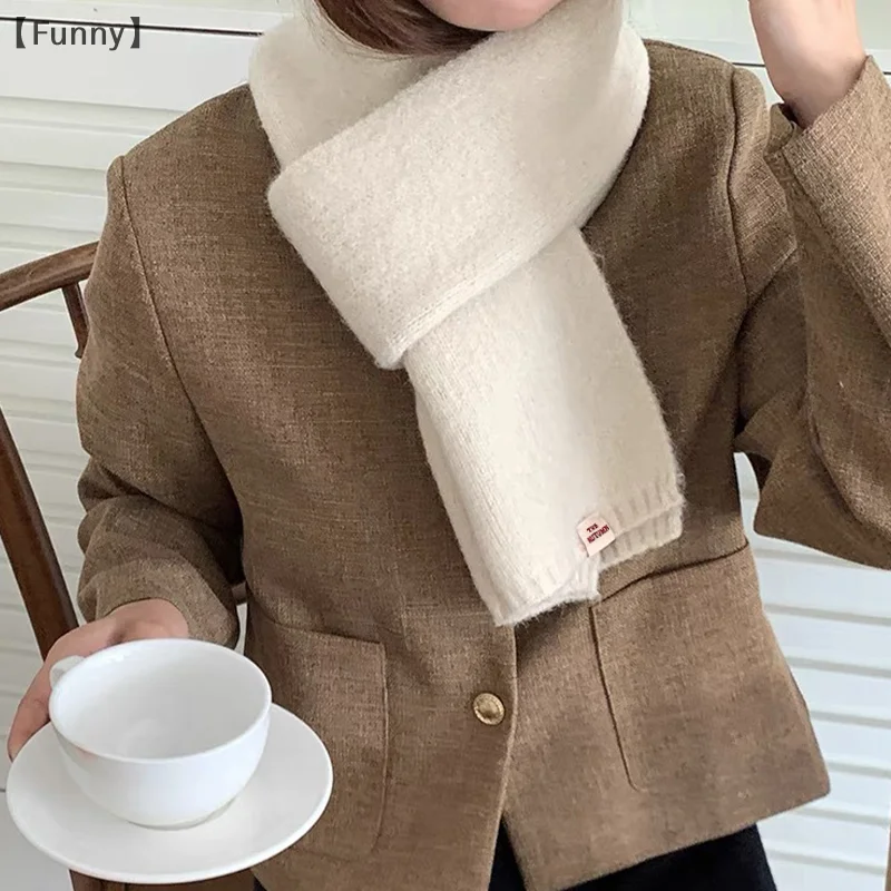 〔Funny〕Solid Color Versatile Autumn And Winter Scarf New Wool Couple Student Cute Knitted Warm Neck Scarf