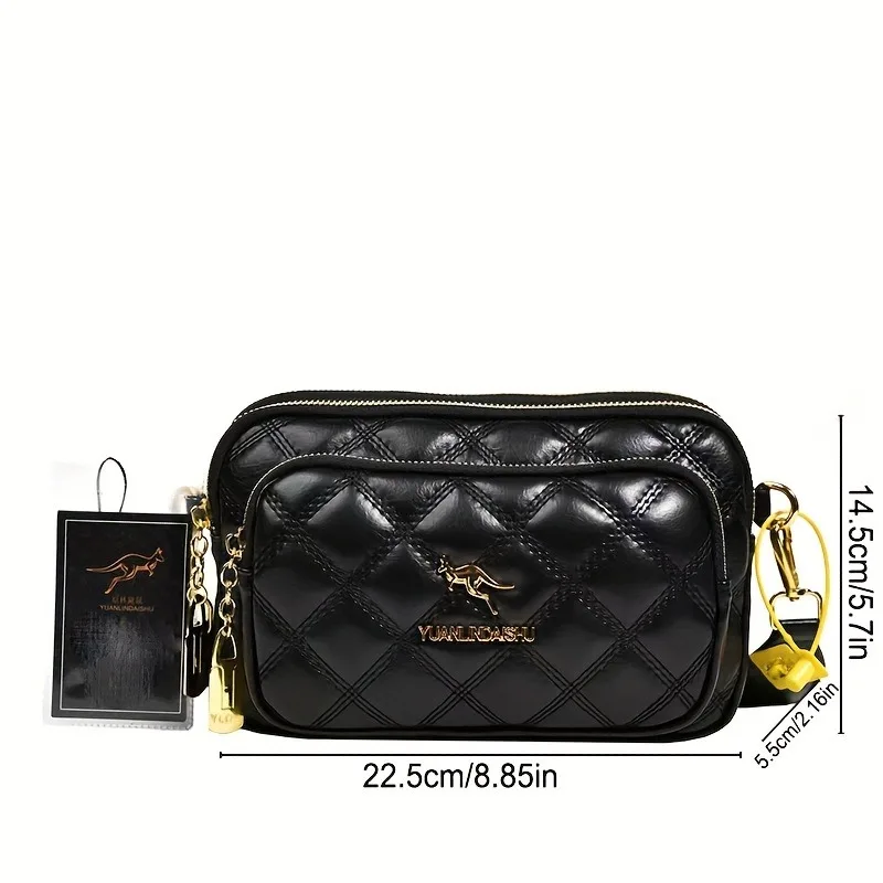 Ladies' Leather Three-layer Crossbody Bags Versatile Diamond Grid Solid Color Metal Shoulder Bag Suitable for Commuting Banquets