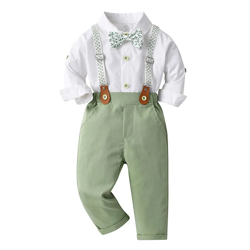 Baby Boys Clothes Formal Sets Children Gentleman Dress Suits Long Sleeve Tie Shirt Trousers Kids Boys Birthday Party Clothing