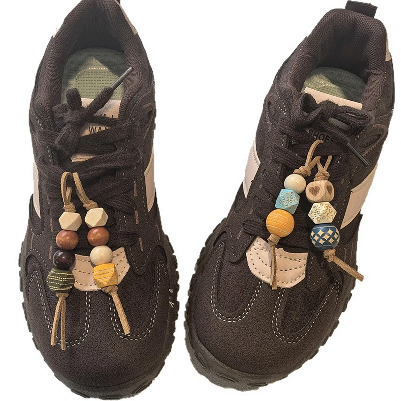 

Maillard Color Wooden Bead String Shoelaces Charms for Sneakers Pearl Butterfly Shoe Charm DIY Detachable Shoes Decorations 1PCS